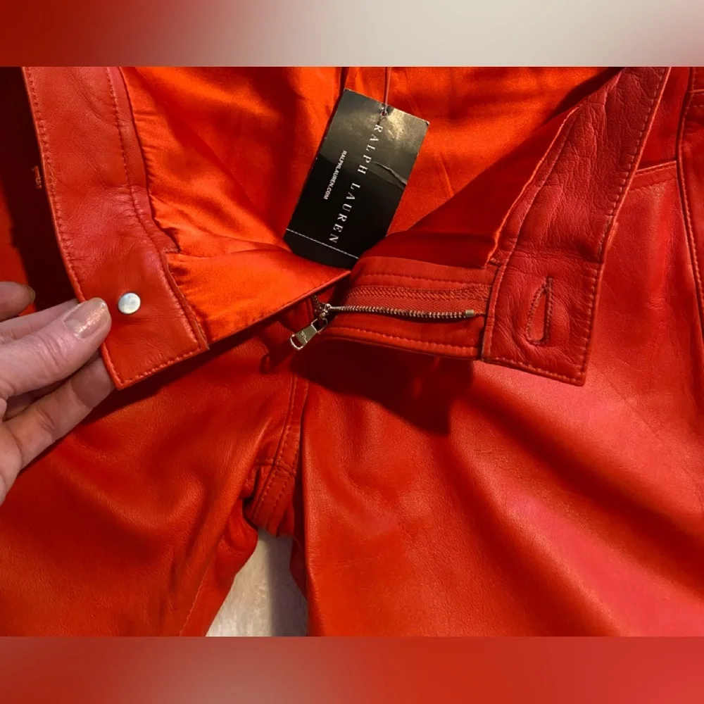 NWT Ralph Lauren Bright Orange Leather Pants - Picture 11 of 12